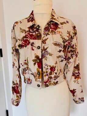 Vintage Lizwear floral linen cotton cropped petite jacket